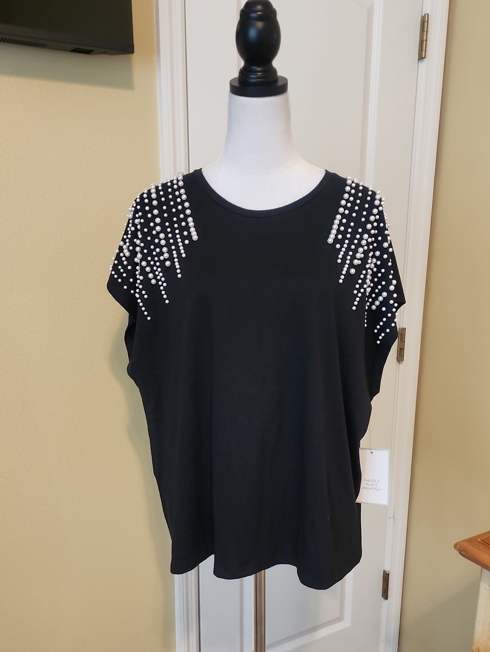CALLIGRAPHIE Black Pearl-Embellished Short Sleeve Women's Top